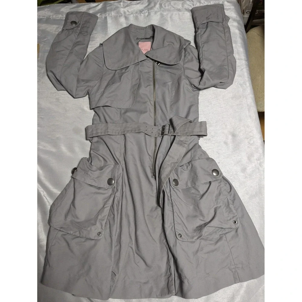 TED BAKER LONDON Women Size 2 Gray Belted Lined Full Zip Trench Coat - Picture 7 of 16